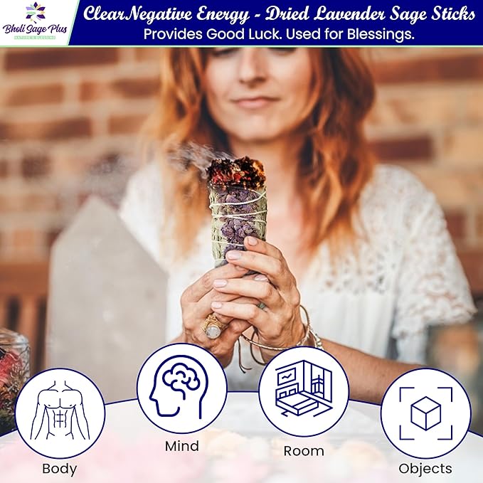 Lavender with White Sage - Bholi Sage Plus Sage Incense Sticks for Cleansing Negative Energy, Sage Sticks for House Cleansing - Lavender with White Sage Smudge Sticks Pack of 4 - Bloomnest