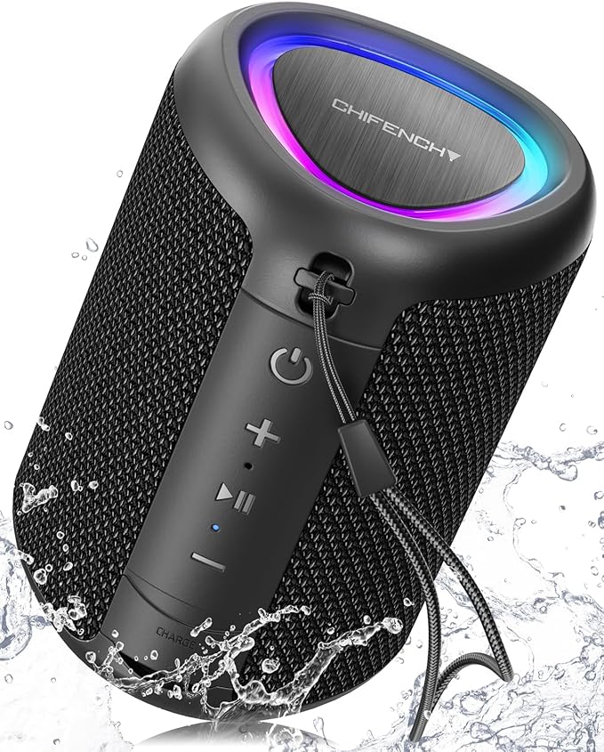 Portable Bluetooth Speaker with Lights, Stocking Stuffers, Powerful Crystal Clear Sound, IPX5 Waterproof, All Day Playtime, BT 5.3, TWS Paring, Small Wireless Speaker for Outdoor, White Elephant Gifts - Bloomnest