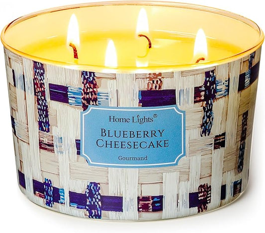 HomeLights Scented Candles for Women & Men, 18oz Candle Jars Aromatherapy 4-Wick Candle, Ideal for Rustic Modern Home Decor and Gifts, Blueberry Cheesecake - Bloomnest