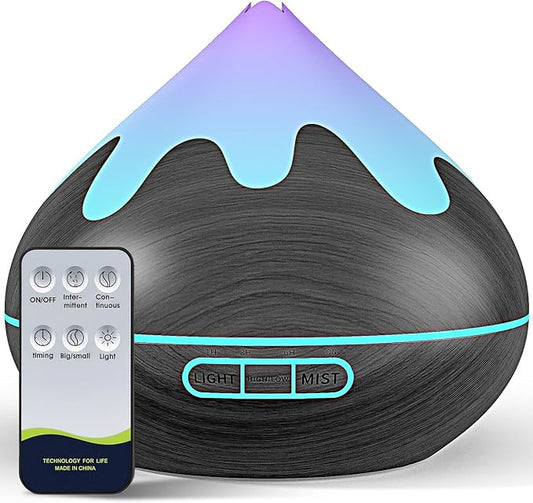 500ML Essential Oil Diffuser, Aromatherapy Diffuser with Remote Control, Multifunctional Air Diffusers for Home Office Room, Fragrance Aroma Diffuser with 7 Color LED & 2 Mist Mode, Black - Bloomnest