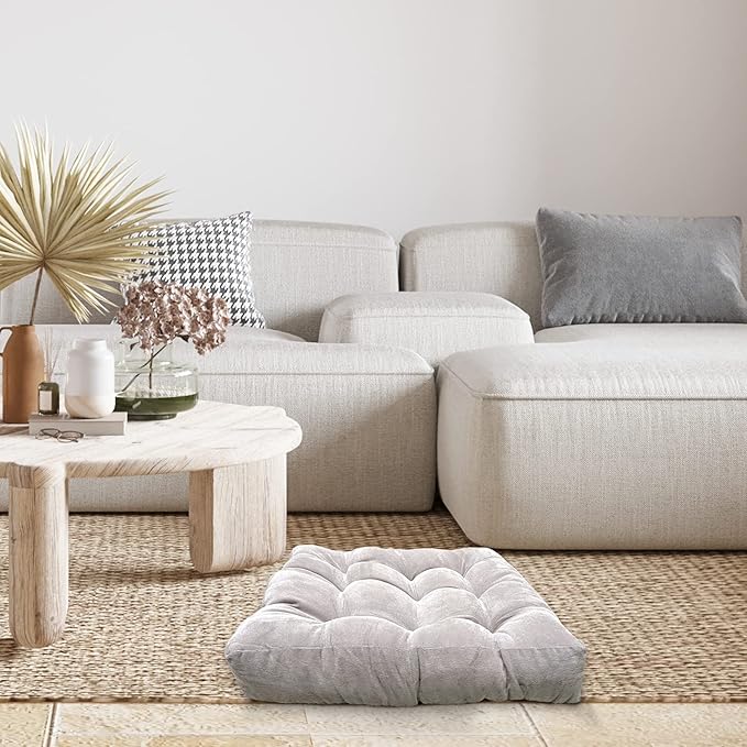 LANITI 24” Inch Extra Large Floor Cushions Tufted Floor Pillow for Adults Square Meditation Ultimate Comfort Oversized Pillows for Floor Cushion (Black)