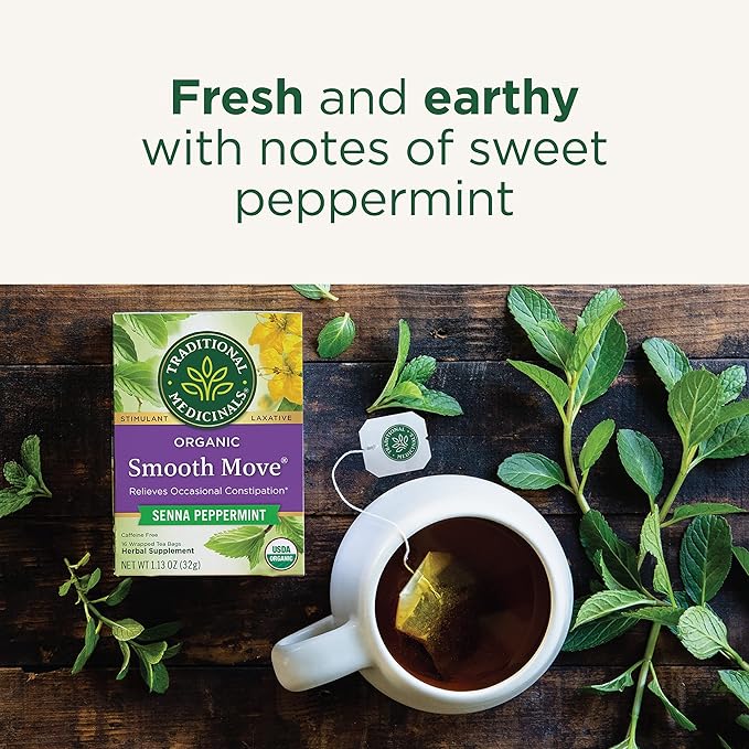 Traditional Medicinals Tea, Organic Smooth Move Peppermint, Relieves Occasional Constipation, Senna, 96 Tea Bags (6 Pack) - Bloomnest