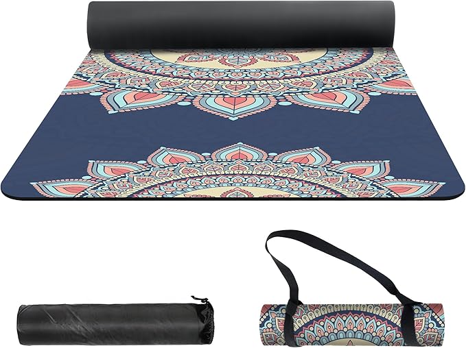 nuveti Yoga Mat Print Extra Thick TPE Non Slip Fitness Exercise Mat with Carrying Bag,72"x24" Extra Thick 6MM Exercise & Workout Mat for Yoga, Pilates Fitness and Floor Exercises - Bloomnest