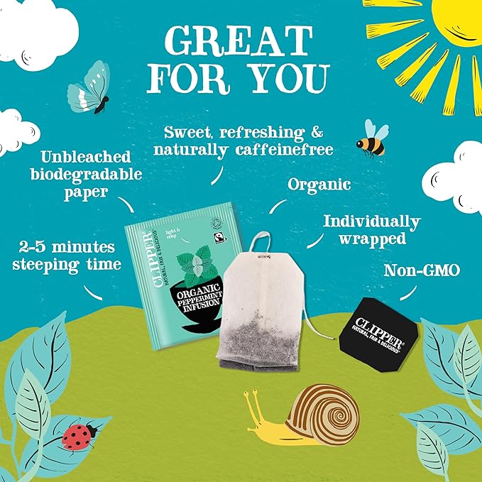 Clipper Tea Peppermint Teabags – Caffeine Free, USDA Organic, Great Hot or Iced – Sweet, Refreshing, Natural, Fair & Delicious Sweet – 250 Tea Bags