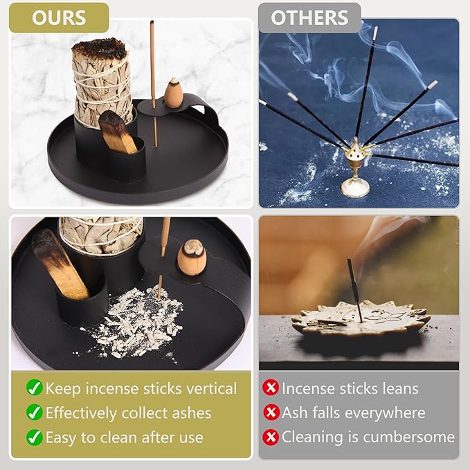 4 in 1 Incense Holder, Sage Burner Holder, Palo Santo Holder Burner, 5.47" Ash Catch Tray, Smudge Stick Holder with Handle for Incense Sticks Incense Cone, Yoga Meditation and Room Decor HOCUROAY