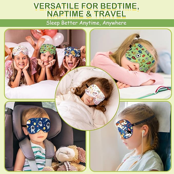 Kids Silk Sleep Mask: 100% Mulberry Silk Eye Mask with Adjustable Strap, Cute Sleeping Blindfold for Boys Girls Teens, Soft & Lightweight Eye Shade for Travel, Nap, Bedtime (Soccer Cute Print) - Bloomnest