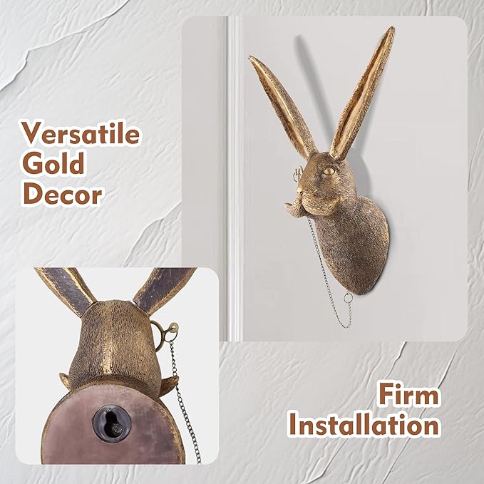 UITWMKTG Gold Animal Head Wall Decor Wall Sculpture Home Decor Statue for Living Room Office Bedroom Modern Decor for Men Women Rabbit - Bloomnest