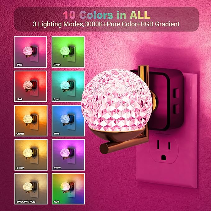JandCase LED Night Light, 3000K Warm White & RGB Color Changing Night Lights Plug into Wall, Dusk to Dawn Light Sensor, 180° Rotatable Plug in Nightlights for Bathroom, Bedroom, Hallway - Bloomnest