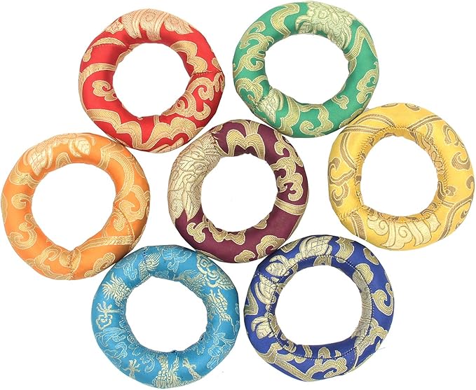 Silk Brocade Ring Cushion Pillow for Tibetan Singing Bowl Hand Made Nepal (Green) - Bloomnest
