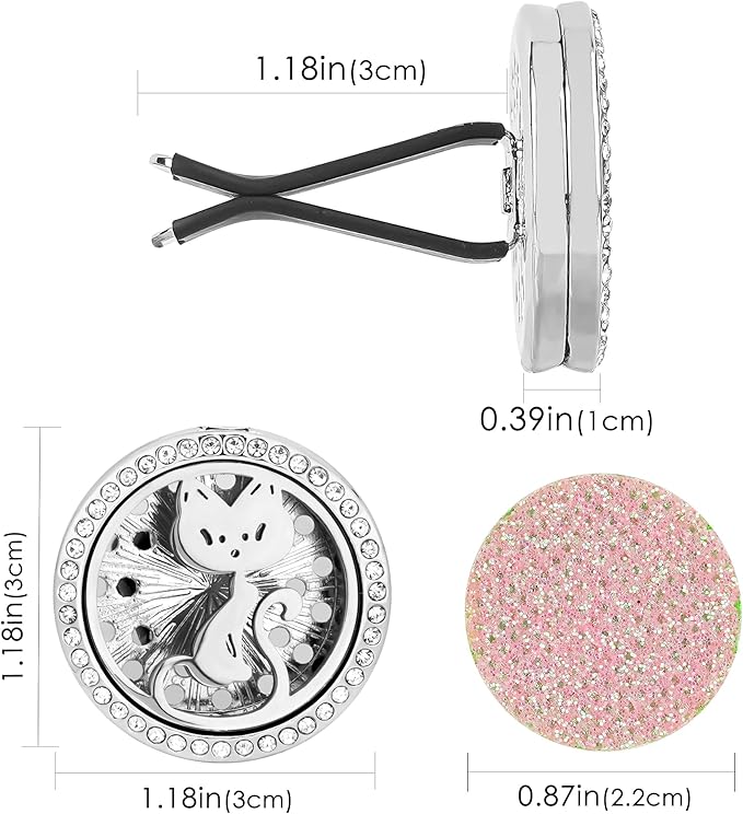 Essential Oil Car Diffuser Vent Clips, Sparkling Essential Oil Car Diffuser, with 20 Refill Pads, for Long Lasting Automotive Odor Eliminator Decoration (1, Kitten + Cat paw) - Bloomnest