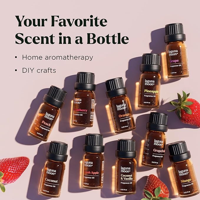 Fragrance Oil Set - Premium Grade 10 Pcs Scented Oils for Candle Making, Soap Scents, Aroma Beads, Bath Bombs, Perfume & Flavoring Oil for Lip Gloss - Essential Oils with Fruity Scents (10ml) LagunaMoon