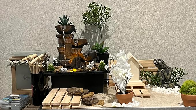 GOSSI Home Décor Imitation 3-Tier Stone Wall Tabletop Fountain Many Natural River Rock Office Relaxing Desktop Zen Waterfall Meditation Tabletop Fountain LED Lights Fountain Christmas Decorations - Bloomnest