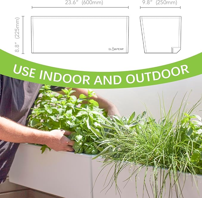 Glowpear Self Watering Planter Box - 23.6", White - UV Stable, Scalable Wall Mounts Plant Pot with Water Gauge, Indoor Outdoor for Vegetables, Flowers, Herbs, and Succulents, Gardening - Bloomnest