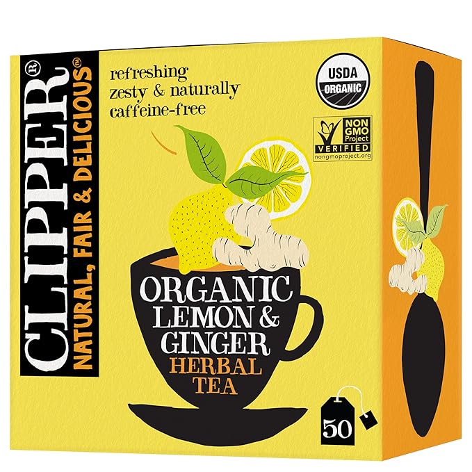 Clipper Tea Lemon & Ginger Teabags – Caffeine Free, USDA Organic, Great Hot or Iced – Aromatic, Natural, Fair & Delicious – 50 Tea Bags - Bloomnest