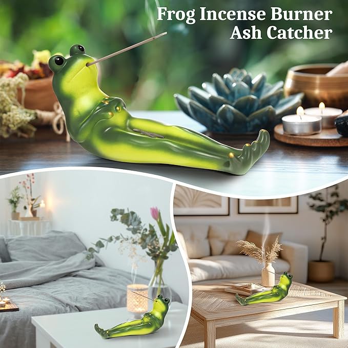 Frog Incense Stick Holder, Green Frog Incense Burner with 30 Sandalwood Sticks, Ash Catcher Stand Gift for Aromatherapy, Yoga, Relaxing Meditation, Home Living Room Office Decor - Bloomnest