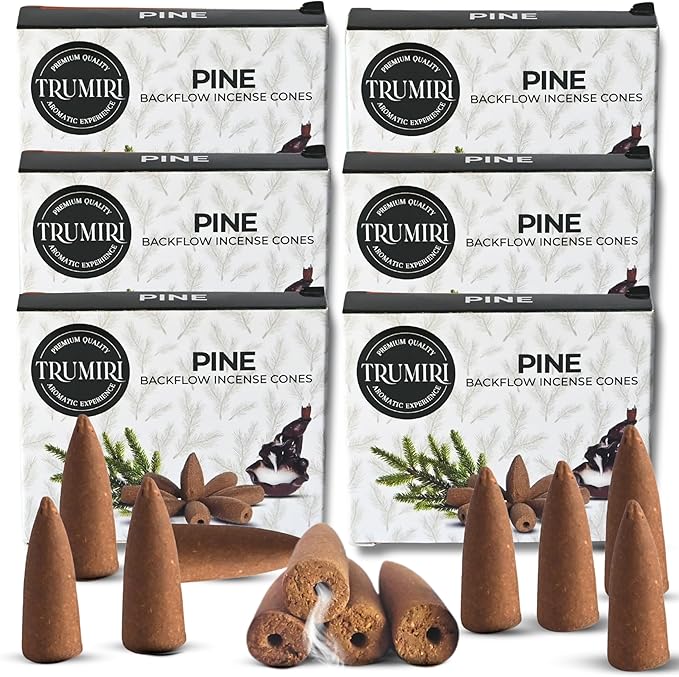 Pine Backflow Incense Cones - 60 Cones, Six Packs of 10, Waterfall Effect TRUMIRI