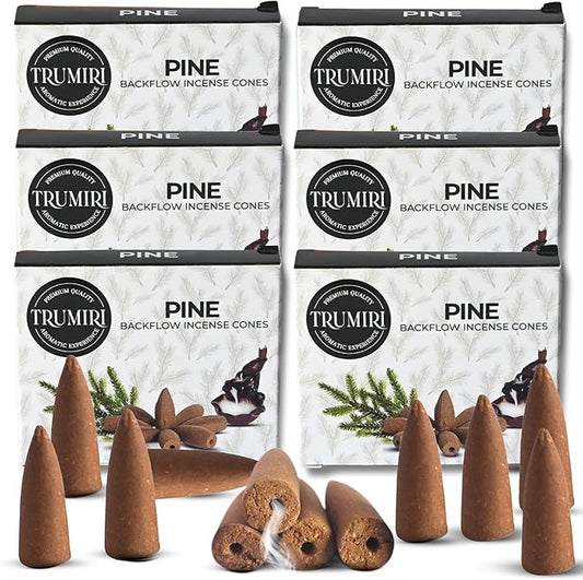 Pine Backflow Incense Cones - 60 Cones, Six Packs of 10, Waterfall Effect TRUMIRI