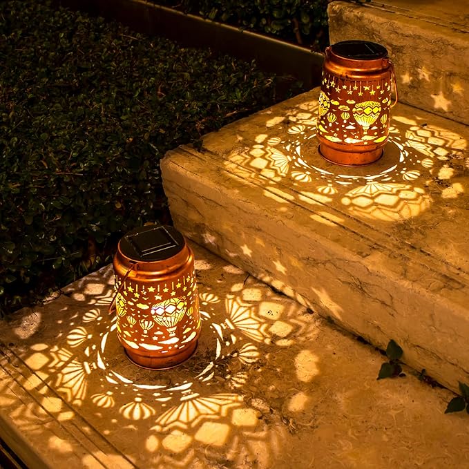 Solar Lanterns Outdoor Garden Decor, Gifts for Women, Mom, Grandma, Birthday, Thanksgiving, Decorative Waterproof Hanging Metal LED Light for Yard, Patio, Lawn, Landscape, Backyard (Hot Air Balloon) - Bloomnest
