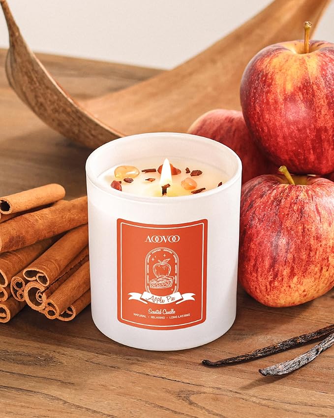AOOVOO Apple Pie Scented Candles for Women - Aromatherapy Candle with Crystals Inside, 10oz Soy Candles for Home Scented, Birthday Gifts Christmas Candle for Women Mom - Bloomnest