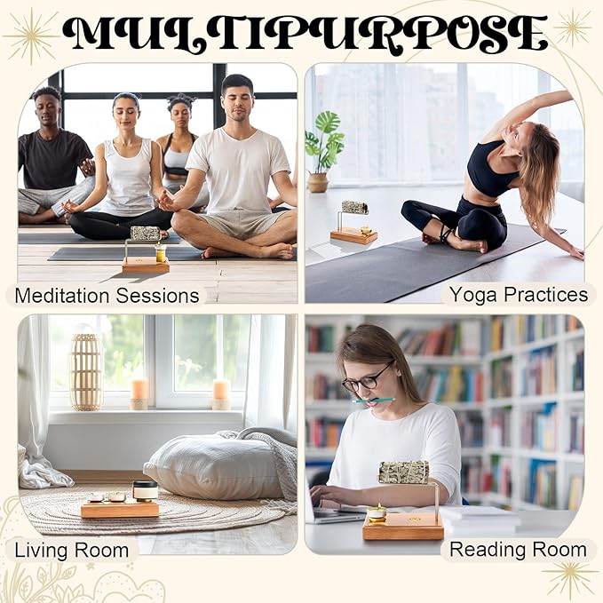 4 in 1 Palo Santo and Sage Holder, Incense Sticks and Candle Holder with 4 Wooden Cylindrical Bases, Natural Wood Burner Bowl for Yoga Meditation Spirituality Enthusiasts Thanksgiving Gift DoubleFill