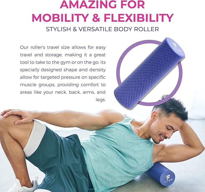 FitOn Recovery Fitness Foam Roller - High Density Travel Exercise Roller for Muscle Recovery, Massage and Deep Tissue Relief - Compact and Portable for Exercise, Travel, and Fitness - 12"x4", Purple - Bloomnest