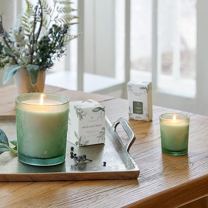 Thymes Scented Candles for Home Decor - Luxury Home Fragrance Gifts for Women & Men - Winter Candles with Crisp Notes of Sage, Eucalyptus, & Cypress Needles - Sage-Green (Highland Frost, 13 oz) - Bloomnest