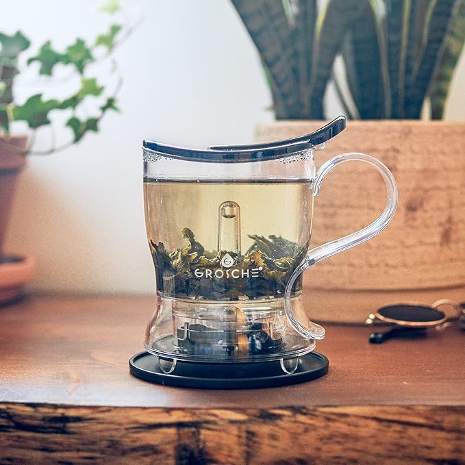 GROSCHE Aberdeen Tea Infuser Teapot & Smart Tea Maker - BPA-Free, Drip-Free Design | Coaster | Easy Brew | Easy Clean Steeper | Loose Leaf Brewing - Stylish Design | 17.7 oz - 525 ml - Black - Bloomnest