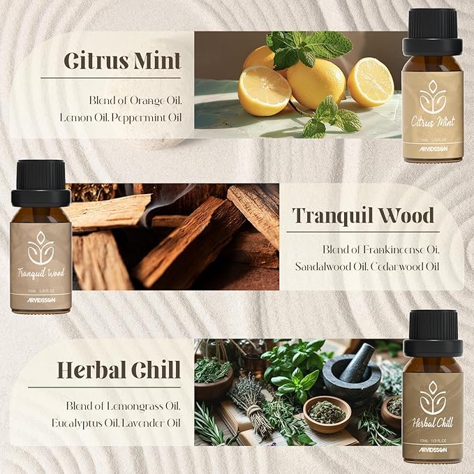 ARVIDSSON Zen Essential Oils Set, Nautal Tranquil Essential Oil for Diffusers for Home - Zen Garden, Lavender Dream, Serene Spa, Citrus Mint, Tranquil Wood, Herbal Chill, Gift for Women - Bloomnest