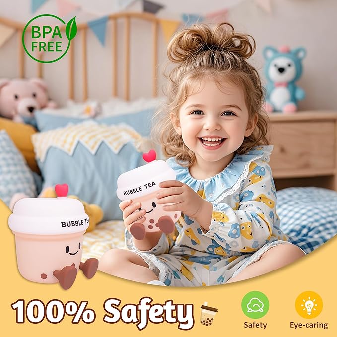 Attivolife Bubble Tea Night Light, Cute Boba Tea Nursery Silicone Lamp, Rechargeable Protable for Bedroom Home Table Decor Light with Dimmable & Timer, Christmas Birthday Gift for Kid Children Toddler - Bloomnest