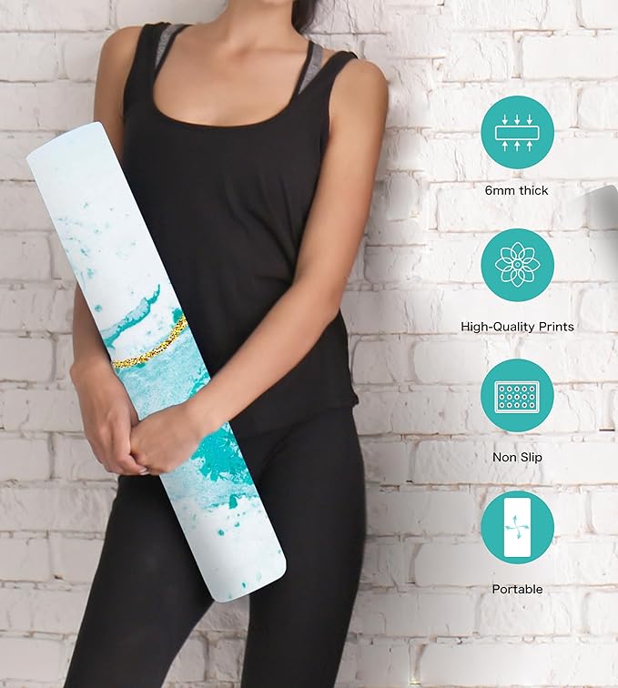 Non Slip Yoga Mat TPE Workout Mat for Men Women, Thick Workout Mat with Carrying Strap, Fitness Mats for Exercise, Yoga, Fitness, Pilates, Floor Workouts (72" x 24" x 6mm) - Bloomnest