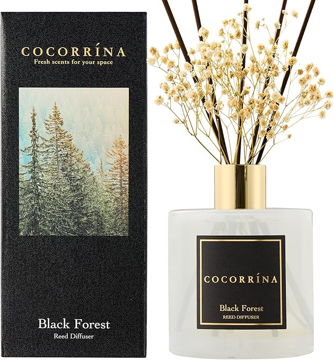 COCORRÍNA Reed Diffuser - Black Forest 17 Fl.oz Reed Diffuser with 8 Sticks Scented Diffuser with Preserved Flowers for Bathroom Home Decor - Bloomnest