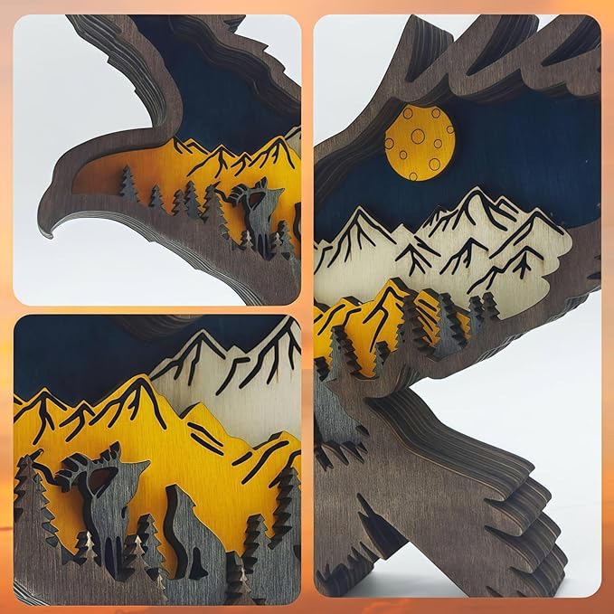 Drawelry 3D Wood Carving Animals Lamp Home Decorative, Cute Bear Family Elephant Presents Ideas Christmas Living Room Office Decor Warm LED Night Lights Gift for Friend Daughter Son Mom Dad (Eagle) - Bloomnest