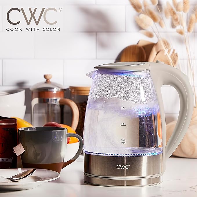 COOK WITH COLOR Electric Tea Kettle, 1.8L Cordless Hot Water Boiler, 1200W Rapid Boil, Auto Shutoff & Boil Dry Protection, BPA-Free, Sleek Countertop Design, Sand - Bloomnest