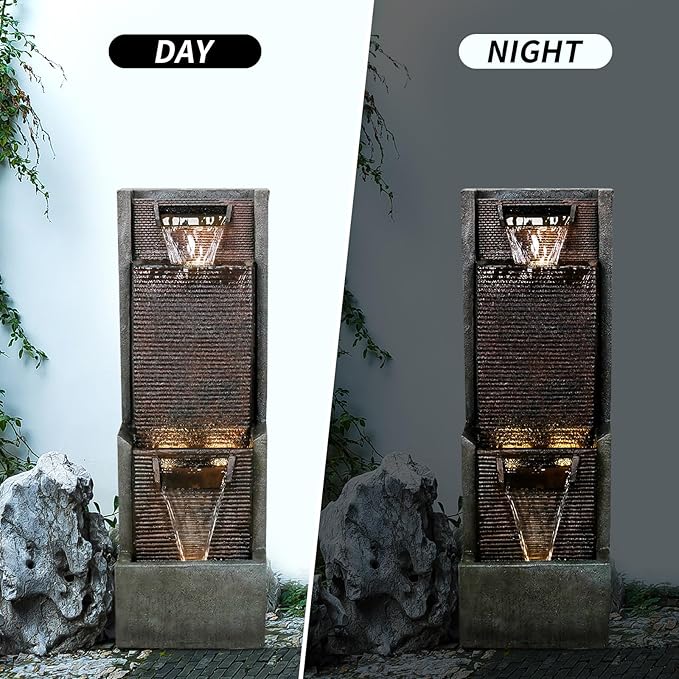 Outdoor Garden Waterfalls Fountains with Led Lights Water Fountain Outdoor/Indoor Resin Fountain for Patio Decor Garden, House, Office, Garden, Home Art Decor