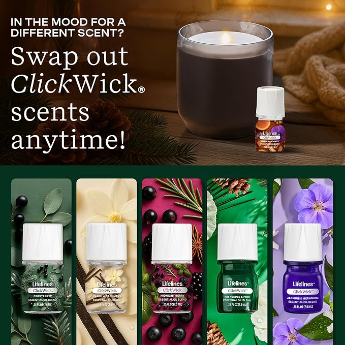 Lifelines ClickWick Essential Oil Blends for Lifelines Diffusers, 3-Pack Warm Mahogany Set – Essential Oil Blend Refill for Candle, Plant & Shower Aromatherapy Diffuser – Fragrance for Diffusers - Bloomnest