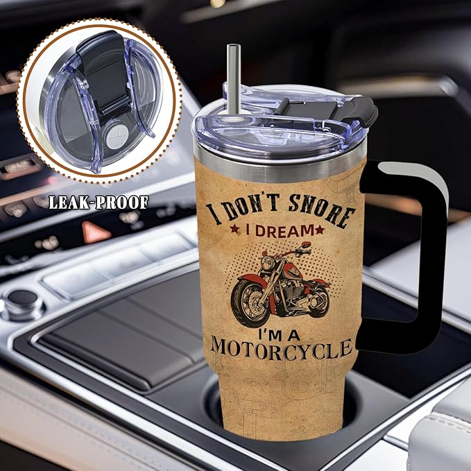 DUUV Motorcycle Gifts for Men, Christmas Thanksgiving Birthday Gifts for Motorcycle Lovers Dad Brother Husband, Motorcycles Riders Men Gift Vacuum Insulated Tumbler 40 Oz With Handle and Straw, 1PCS - Bloomnest