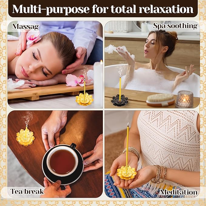 LemonRoad Diwali Gifts Bulk, Indian Return Gifts for Pooja, 100pcs Lotus Incense Holder with Incense Stick Tray, Indian Wedding Festival Yoga Spa Home Fragrance Decor (Gold and Black) - Bloomnest