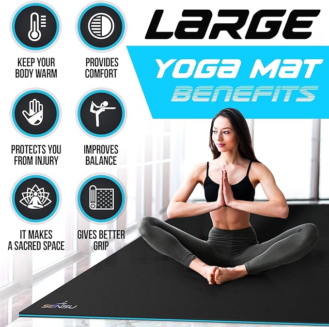 Sensu Large Yoga Mat – 6' x 4' x 9mm Extra Thick Yoga Mat for Men and Women – Non-Slip Surface for Extra Grip – Ideal for Hot Yoga, Pilates, Grounding and Meditation at Home or in Studios - Bloomnest
