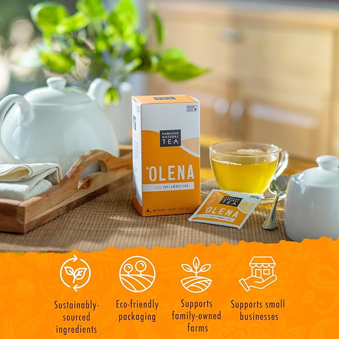 Olena Turmeric Tea, Herbal Green Tea Blend, All-Natural and Antioxidant-Rich For Wellness with Ginger and Black Pepper, Vegan and Keto-Friendly, 20 Bags - Hawaiian Natural - Bloomnest