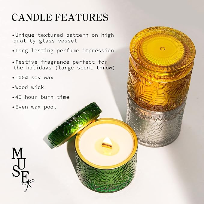 Hidden Label Christmas Candle,Festive Spice Scented Candles, Wood Wick Soy Candle, 7.4oz Holiday Jar Decorative Candles, Candles Gifts for Women - Bloomnest