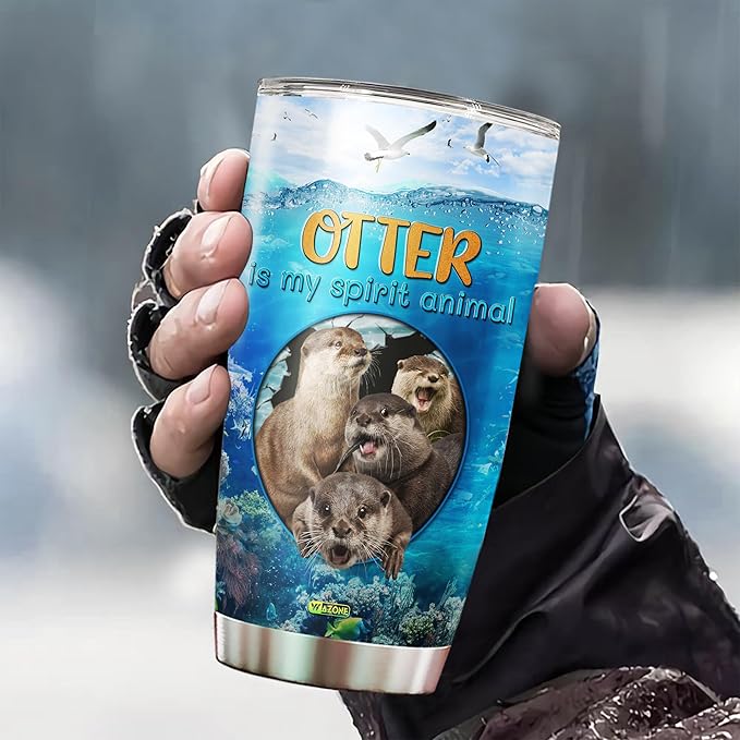 WAZONE Personalized Otter Tumbler Custom Name Spirit Animal Stainless Steel Insulated 20oz 30oz TravelNovelty Customized Gift Birthday Christmas Presents For Otters Lovers Women Men - Bloomnest
