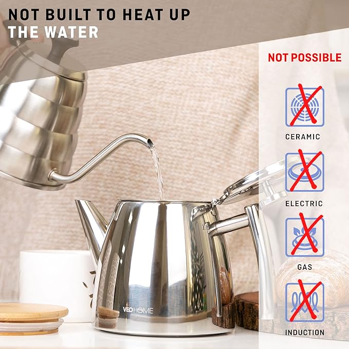 VeoHome Stainless Steel Tea Pot with Infuser - Keeps Heat Thanks to its Double Wall, Silver (1 Liter (34 oz))… - Bloomnest