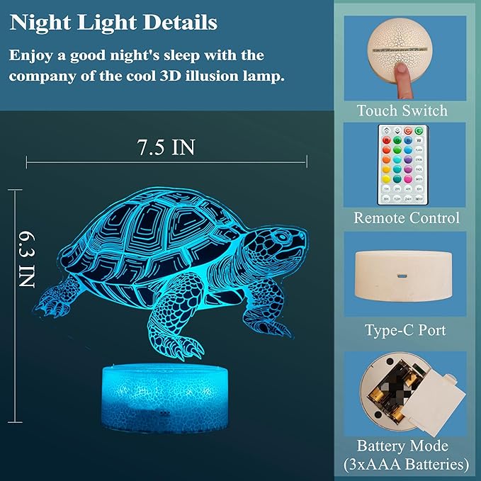 Tortoise Gifts for Men, Turtle Night Light with Remote Control, 16 Colors Changing, Timer, RGB Flashing Mode and Dimmable, Tortoise Gifts Stuff for Men Christmas Decor - Bloomnest