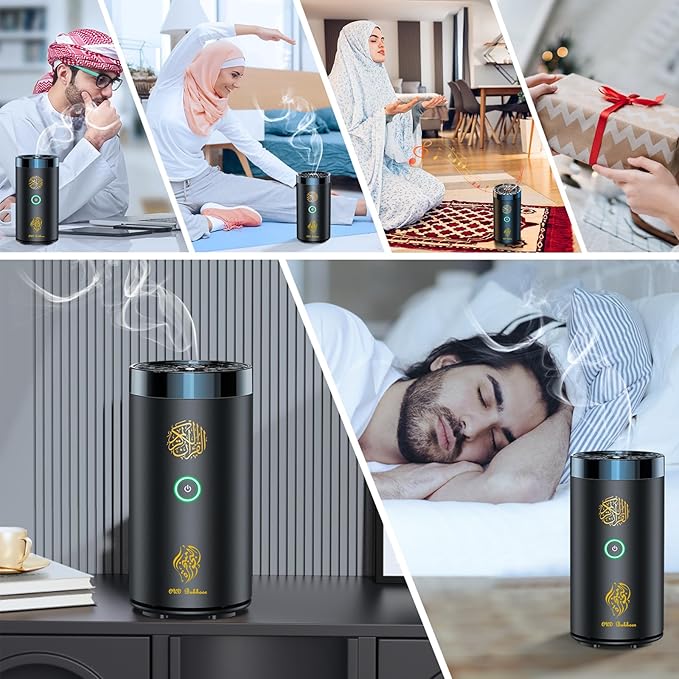 2 in 1 Electric Incense Burner with Quran Speaker, Rechargeble Bakhoor Burner Aroma Diffuser for Car Office Home Bedroom Living Room Study Spa (Black-1) - Bloomnest