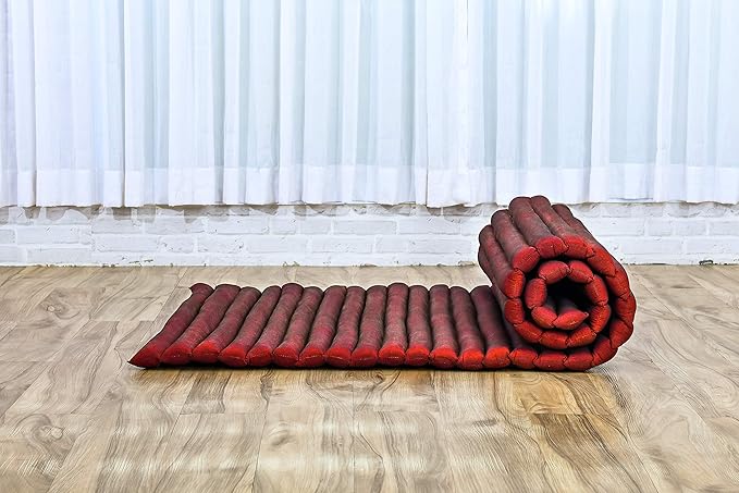 Leewadee - Foldable Floor Mattress - Japanese Roll Up Futon -Trifold Tatami Mat- Guest Floor Bed - Camping Mattress - Thai Massage Mat, Kapok Filled, 75 x 28 inches, Red - Bloomnest