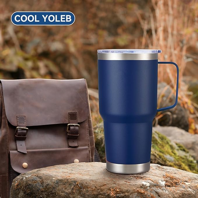 30 oz Tumbler with Handle and Lid, Stainless Steel Tumblers Bulk Double Wall Vacuum Insulated Travel Mug Leak Proof Cup Keep Drinks Cold and Hot Navy, 4 Pack