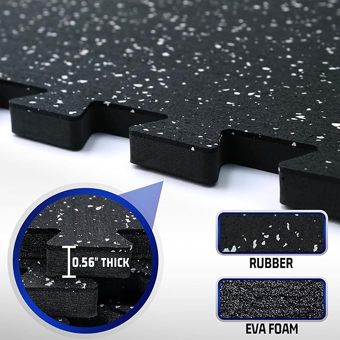 SUPERJARE 0.56'' Thick 36 Pcs 144 Sq Ft Rubber Top Exercise Equipment Mats, High Density EVA Foam Mats with Rubber Top, Interlocking Gym Flooring for Home Gym, Protective Workout Mat, Black/Grey - Bloomnest