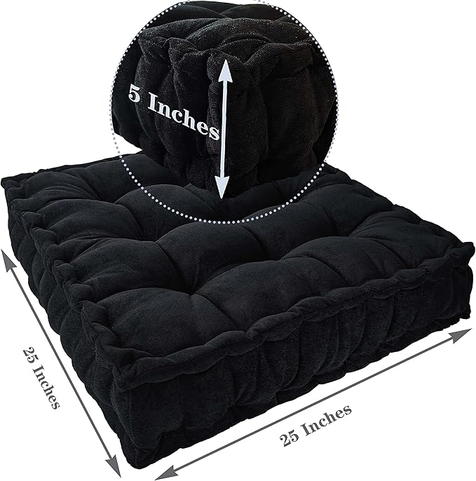 Verpert Floor Pillow 25x25 Inch Square Meditation Cushion Floor Seating for Adults Oversized Tufted seat Cushion Reading Nook for Kids, Yoga Meditation Pillow for Sitting on Floor (Black)