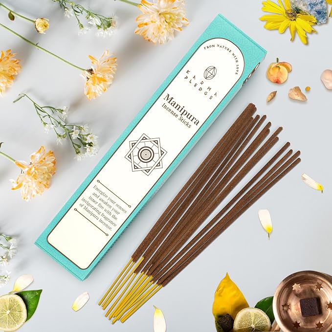 Manipura Incense Sticks, Organic Hand Dipped Incense, Natural Herbs & Aromatic Ingredients, Contain 40 Sticks, Burn Time 45 to 60 Minutes, Spiritual Gifts, Tranquil Aura Incense By Karma Pledge