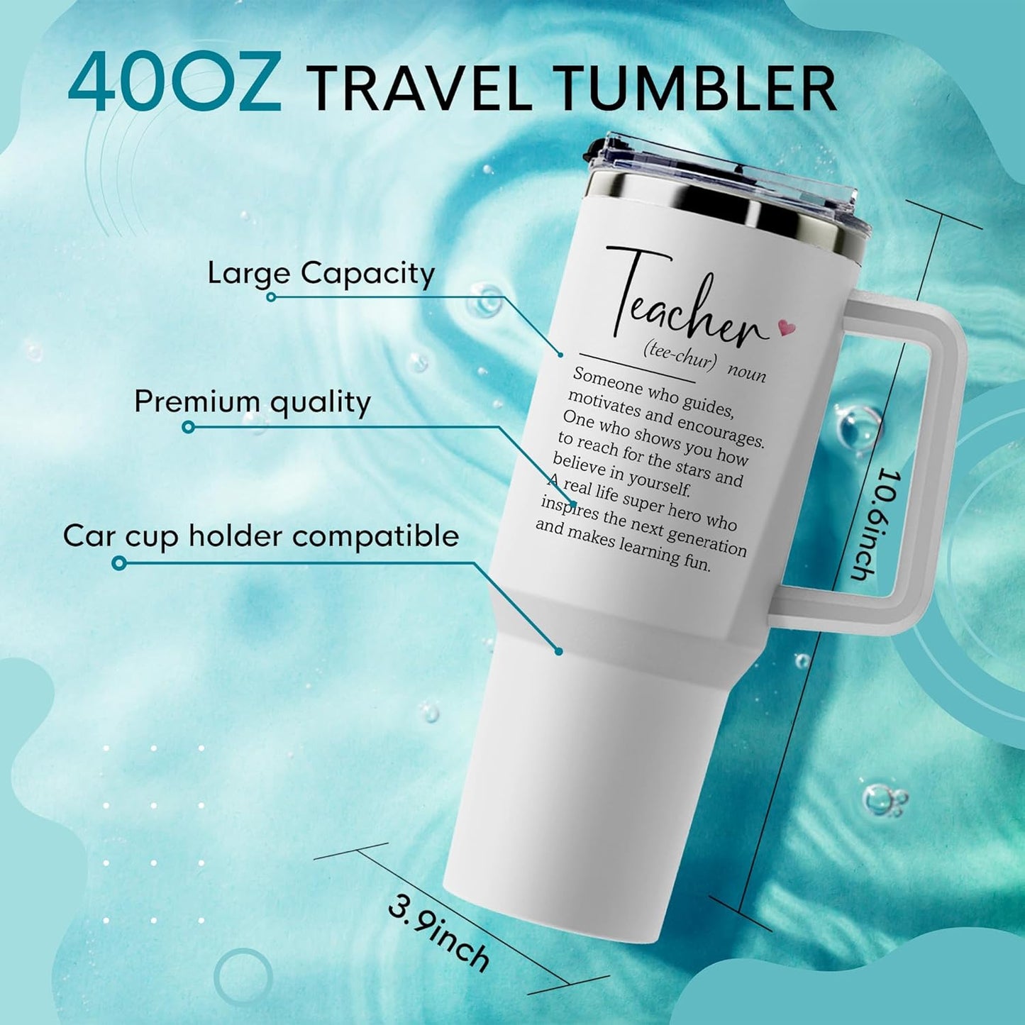 Teacher Appreciation Gifts - for Women Best from Student Christmas Coffee Mug Insulated Cup Stainless Steel 40oz Tumbler with Handle